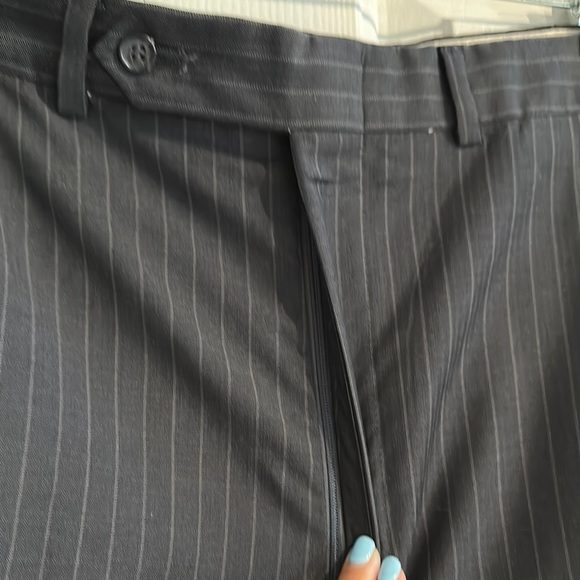 Oscar De La Renta Mens 100% Wool Pleated Pinstripe Cuffed Dress Pants 36W Grey - Picture 4 of 12